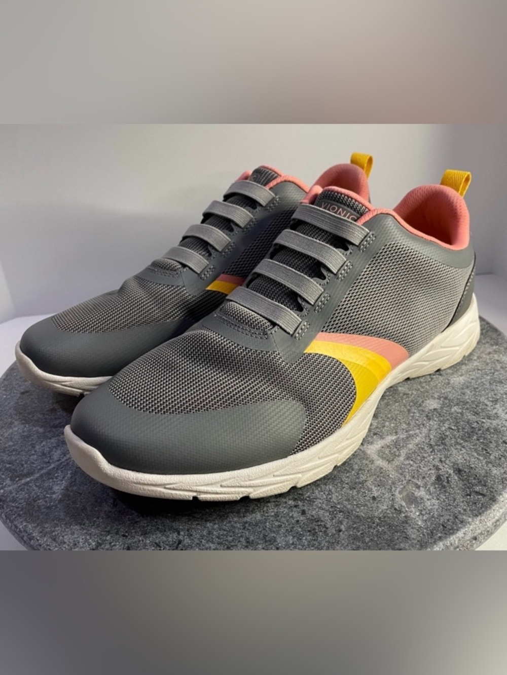 Vionic Layla Sneakers Light Grey Pink And Yellow 9.5